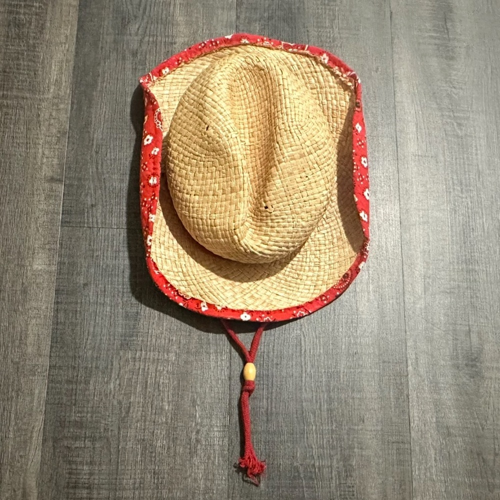 💞 Kids Dress-up / Costume Straw Cowboy Hat with Red  Trim & Chin Strap